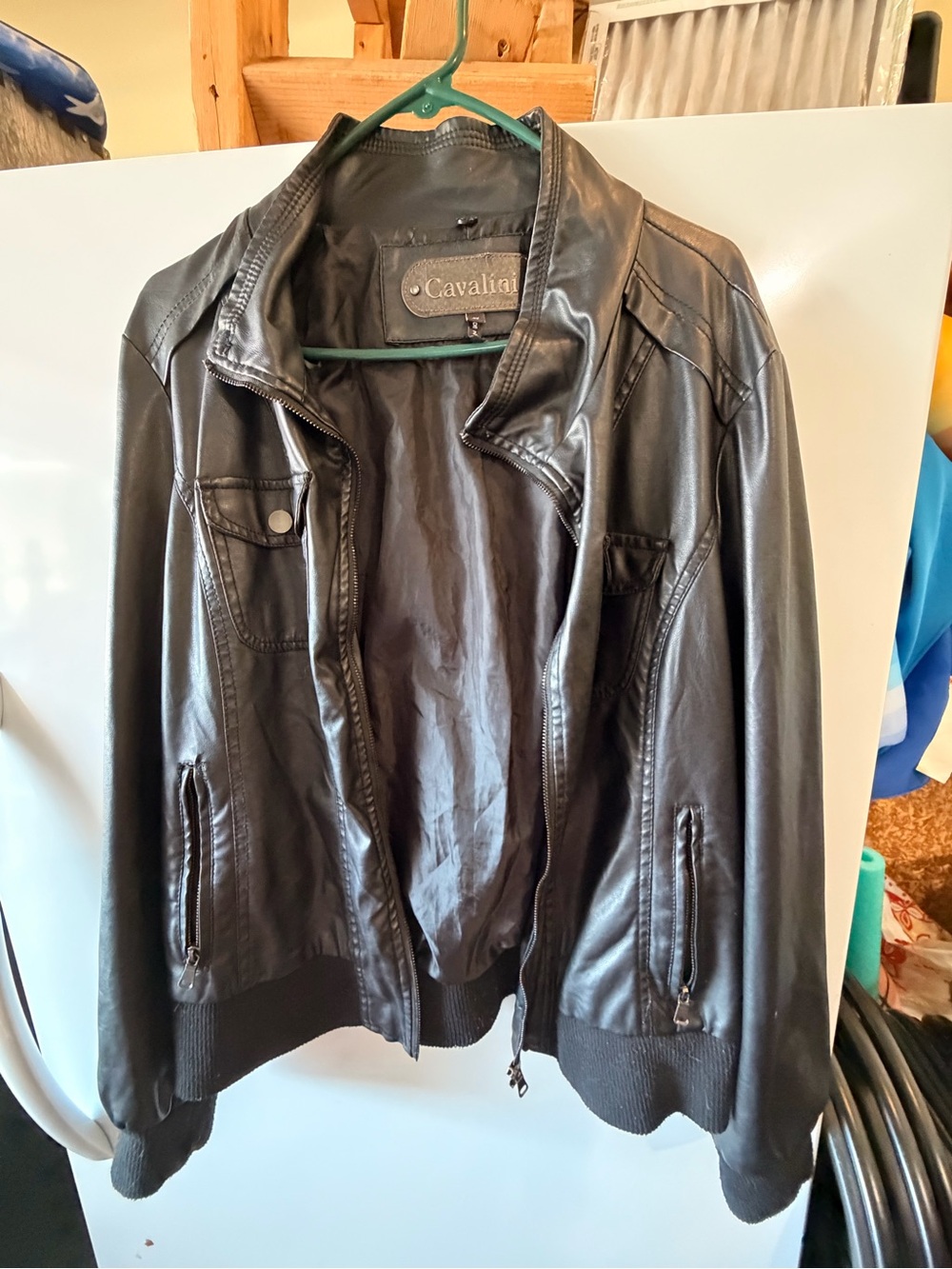 Cavalini Black Faux Leather Jacket with Brown Label